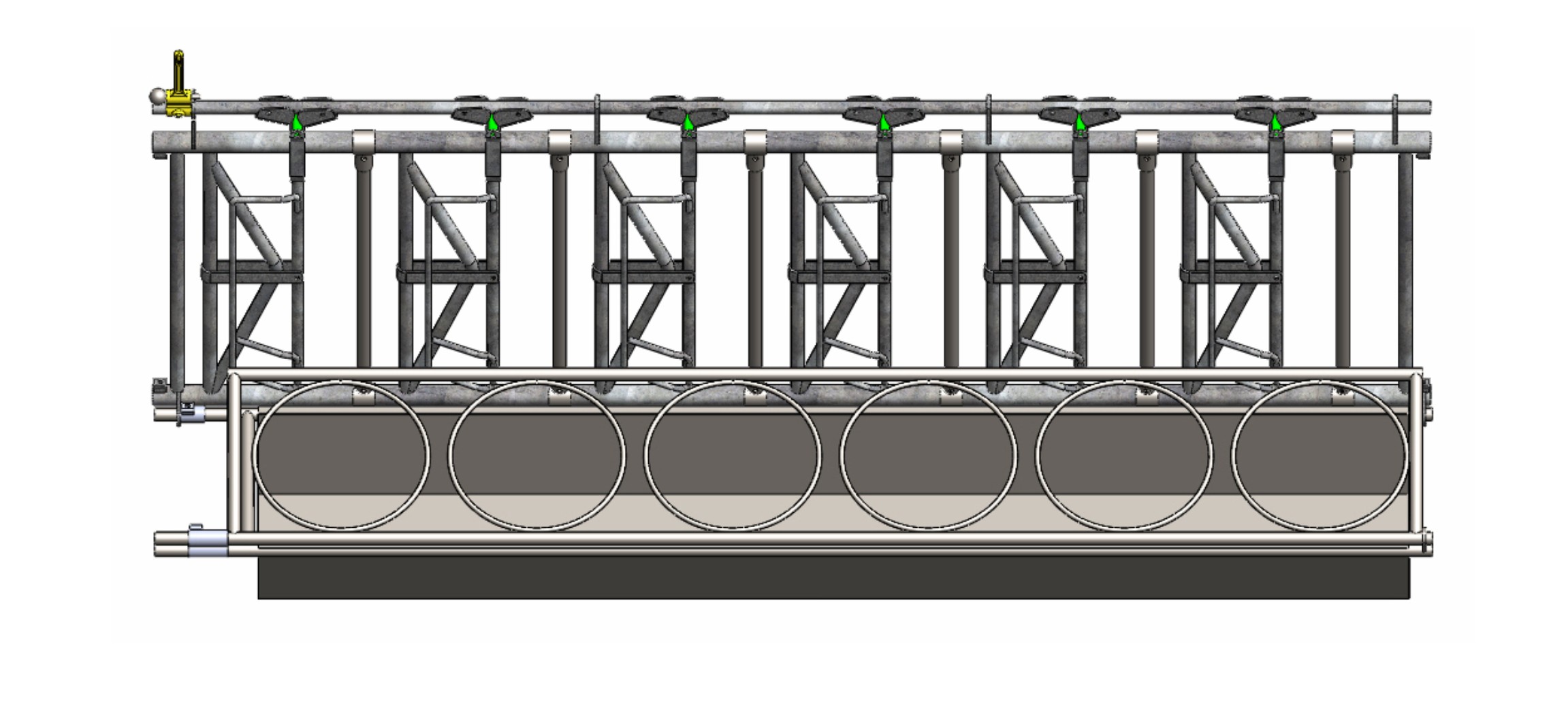 Cornadis veaux cou réglable Ø42 – 6 places (L= 2610) avec auge